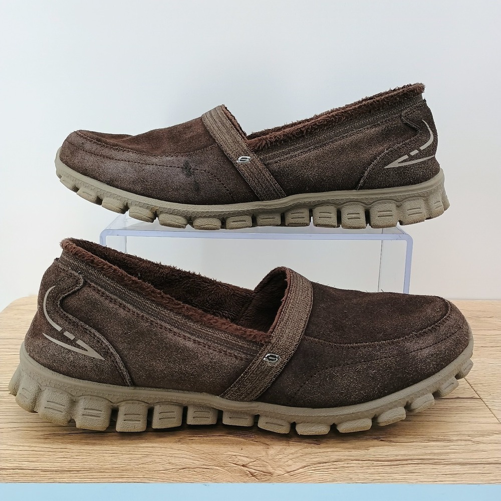 Skechers Memory Foam Womens 11 Brown Suede Slip On Sneaker Comfort Loafer Shoes